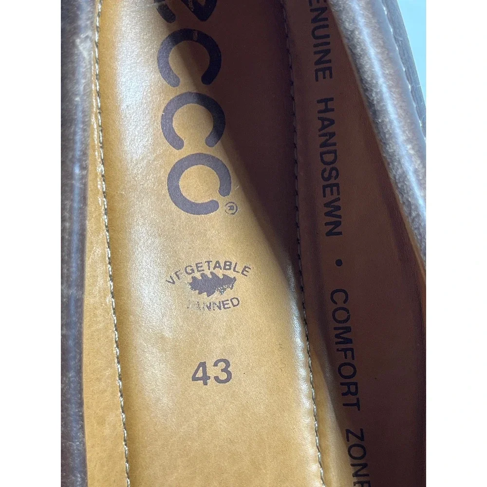 ECCO Mens Brown Leather Handsewn Loafers Slip On Driving Shoes Size 43 9 9.5